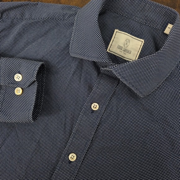 Todd Snyder Long Sleeve Button Up Dress Shirt Blue White Dotted Mens 16 32/33 - Picture 1 of 8
